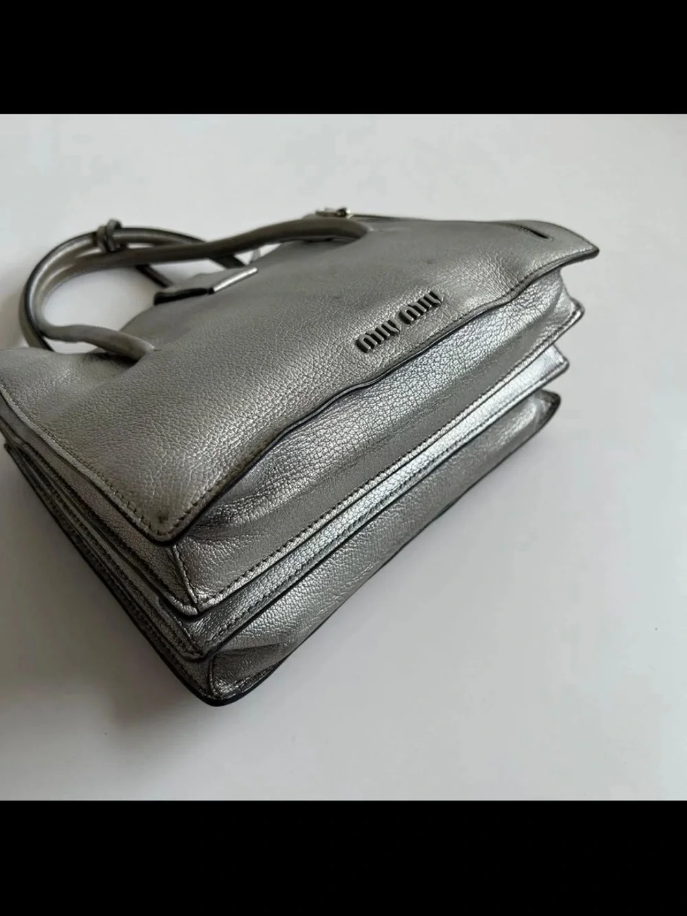 Miu Miu Metallic Silver Leather Satchel